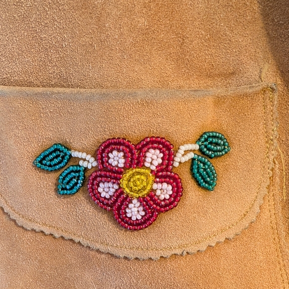 Embroidered Tan Suede Jacket with Fringe - Picture 2 of 7